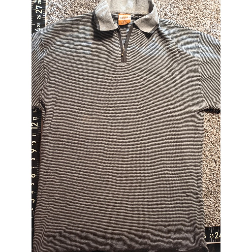 Fargo Clothing & Supply Co Mens XL Grey Striped Long Sleeve Quarter Zip Polo - Picture 3 of 8